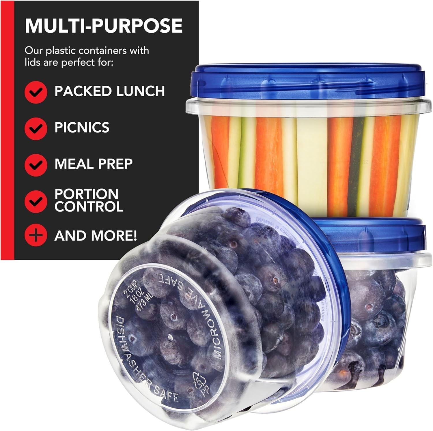 16Oz Plastic Containers with Twist Top Lids (10 Pack), 2 Cup Freezer Containers