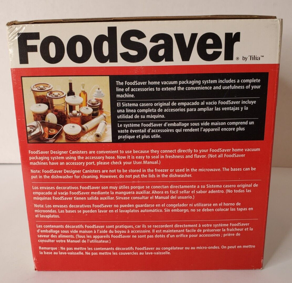 NEW FoodSaver Vacuum Packaging Set, 3/4 and 1 1/2 quart Canisters & Lids NIP