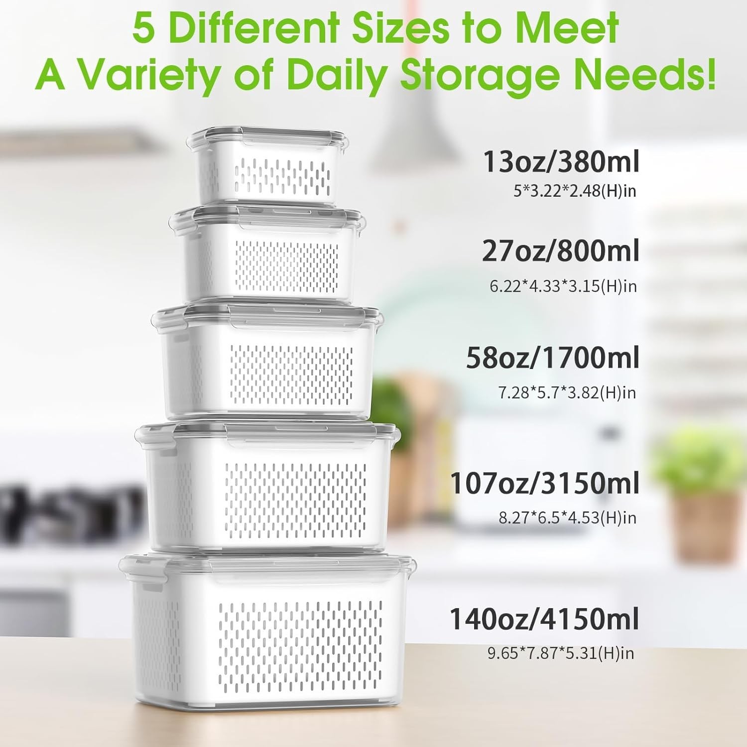 Fruit Storage Containers for Fridge – 5 Size Berry Containers for Fridge Keep…