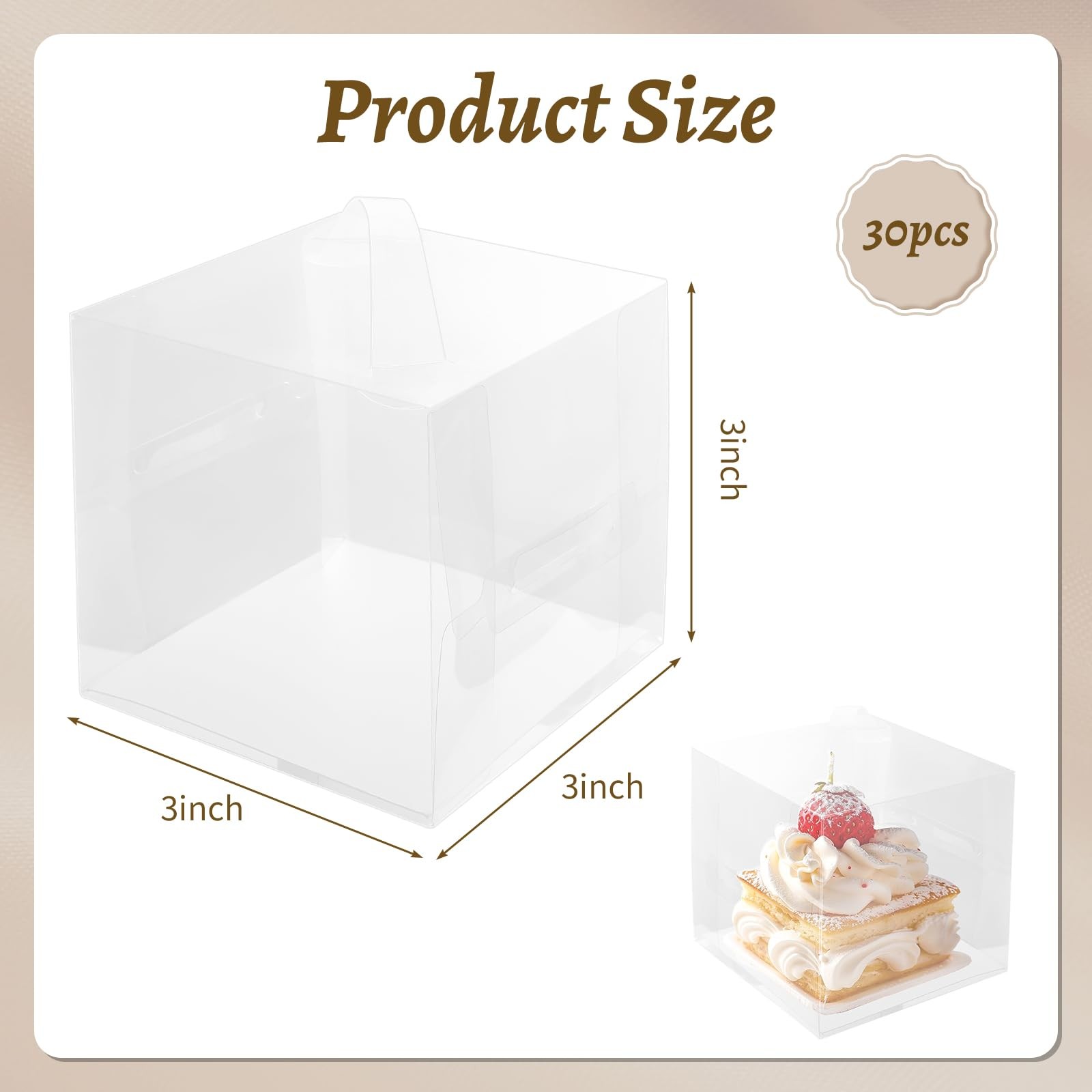 3 inch Clear Cake Boxes 30 Pack – Transparent Bakery Boxes with Handles for C…