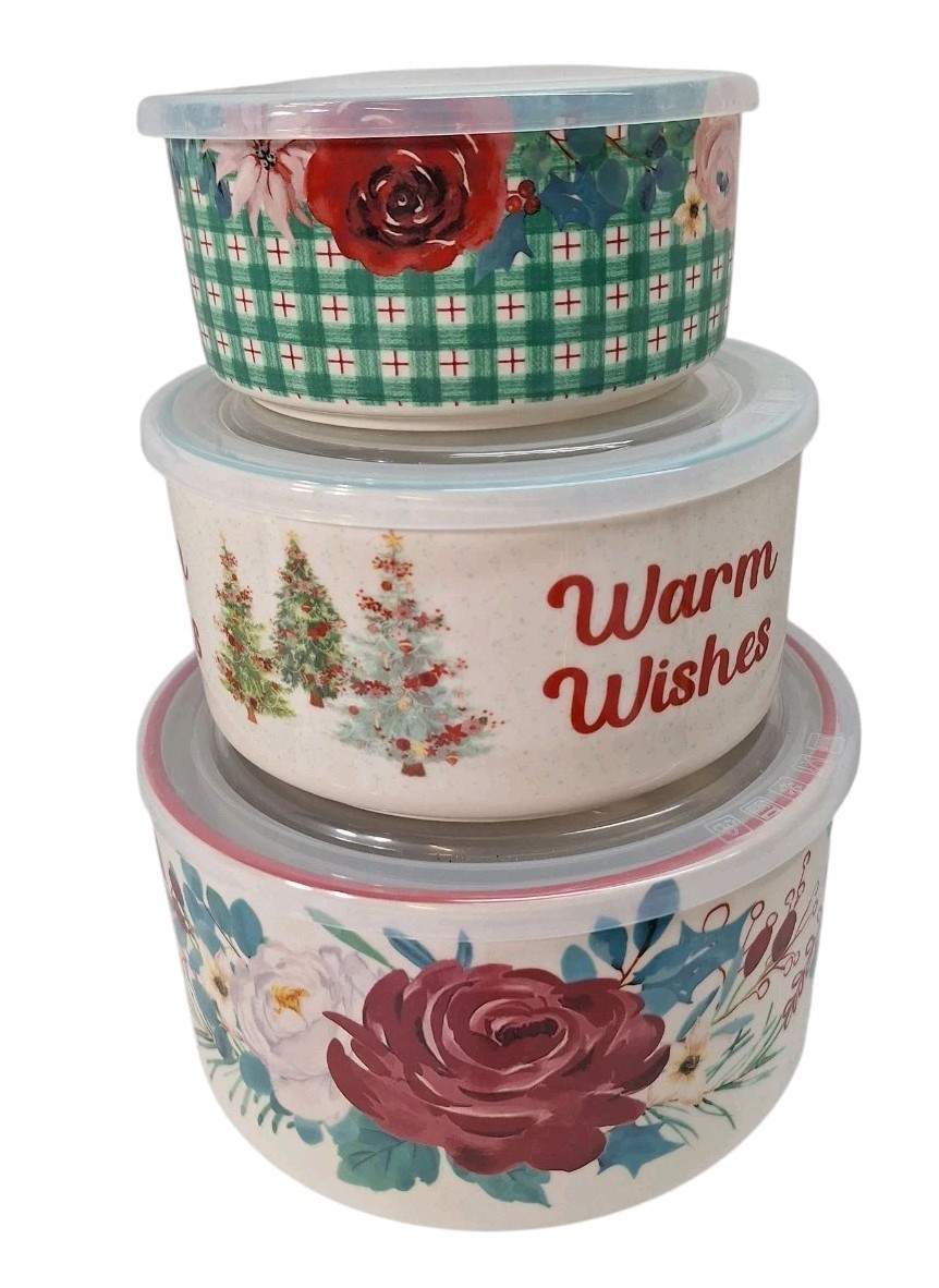 Wishful Winter 6Pc Round Ceramic Nesting Bowls Pioneer Woman