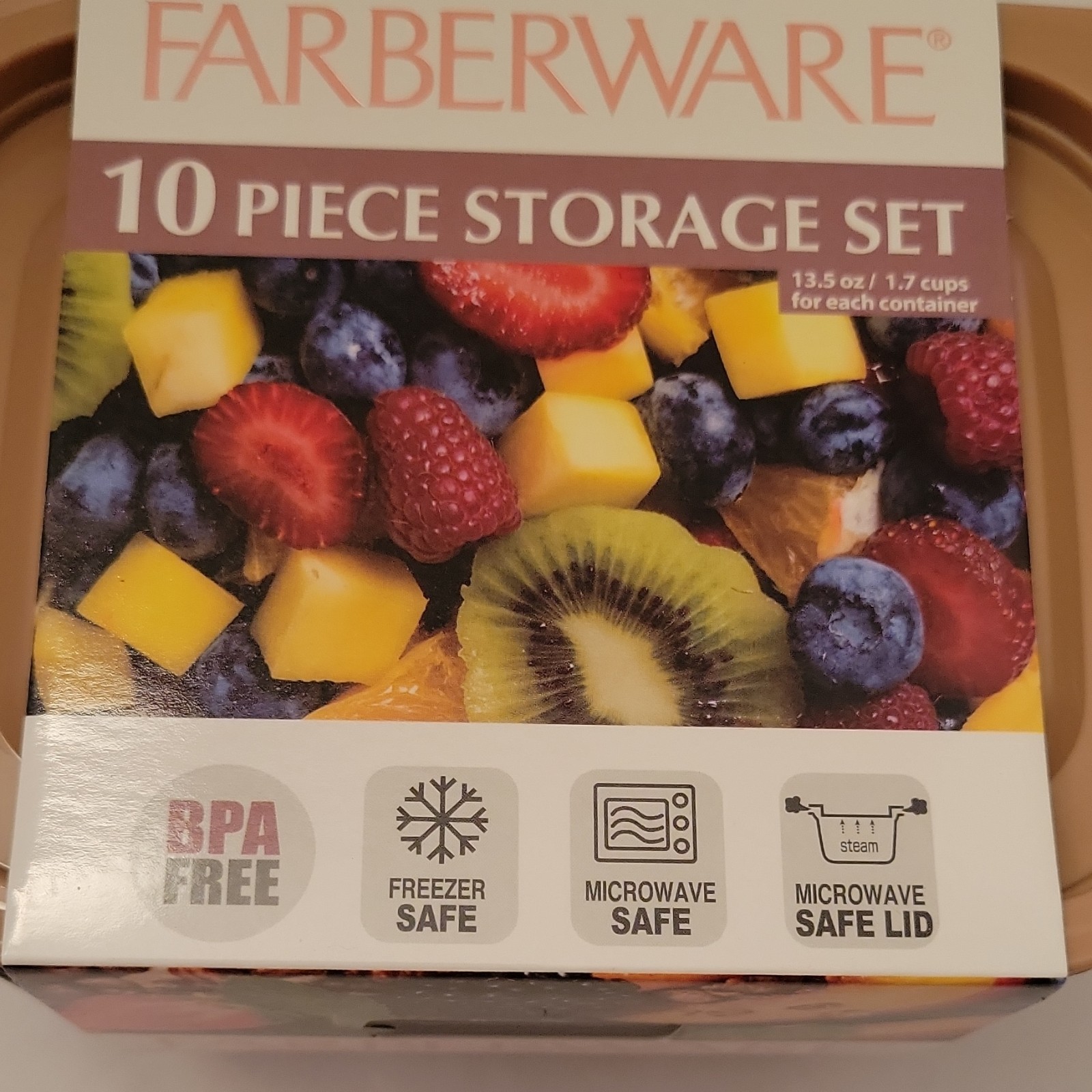 Farberware (2) 10pc 13.5oz Rect Food Storage Set Vented Lids BPA Free Clear