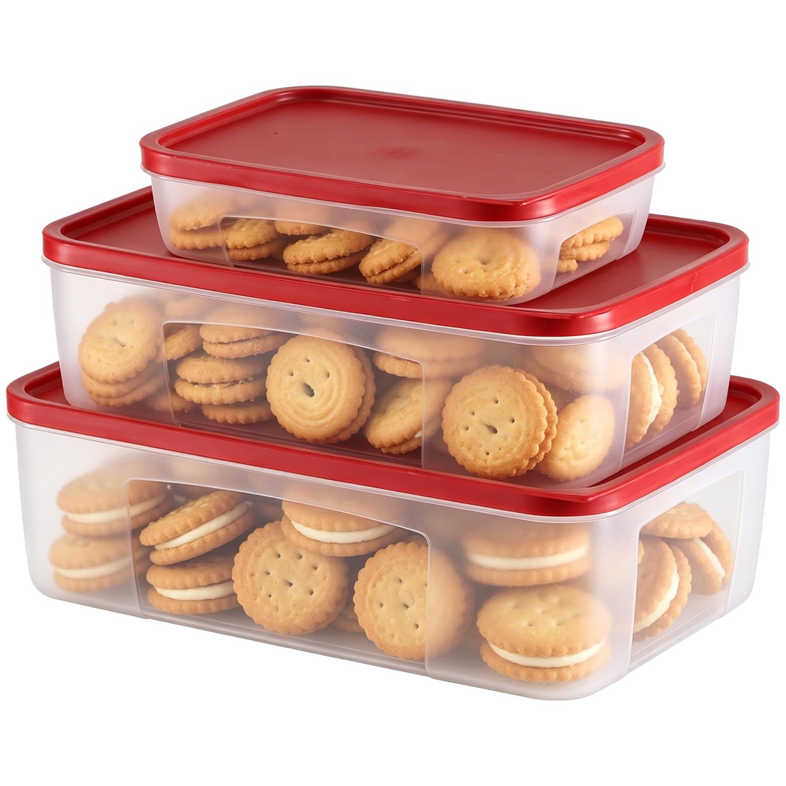 KKONHII 3 Pcs Cookie Storage Containers Square 4L + 2.5L + 800ML, Clear