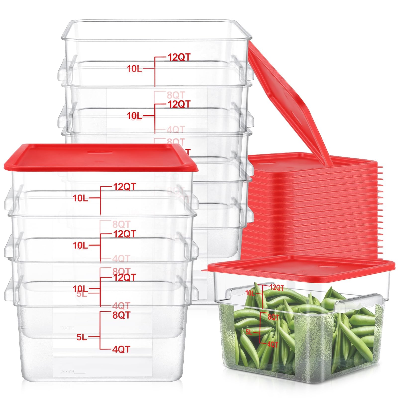 8 Sets Square Food Storage Containers with Lids Dough Proofing Bucket Commerc…
