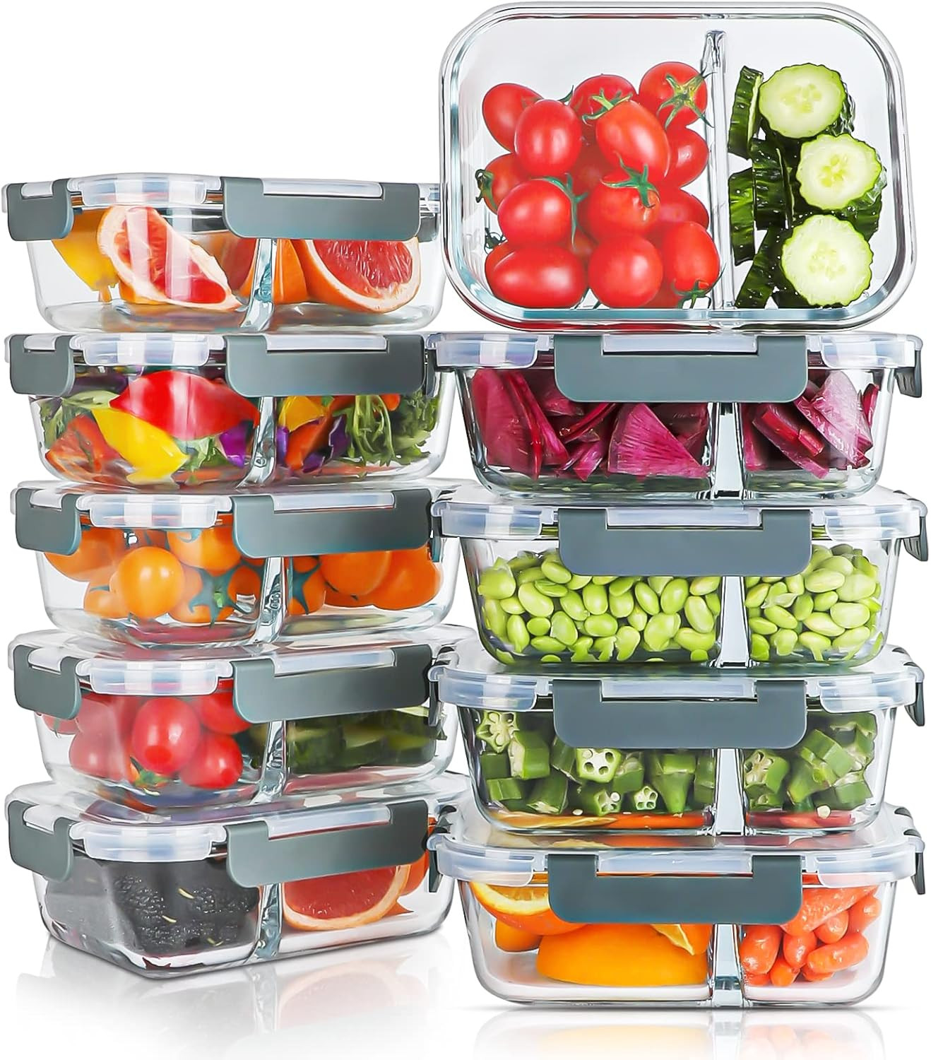 10 Packs 30Oz Glass Meal Prep Containers 2 Compartments,Glass Food Storage Conta