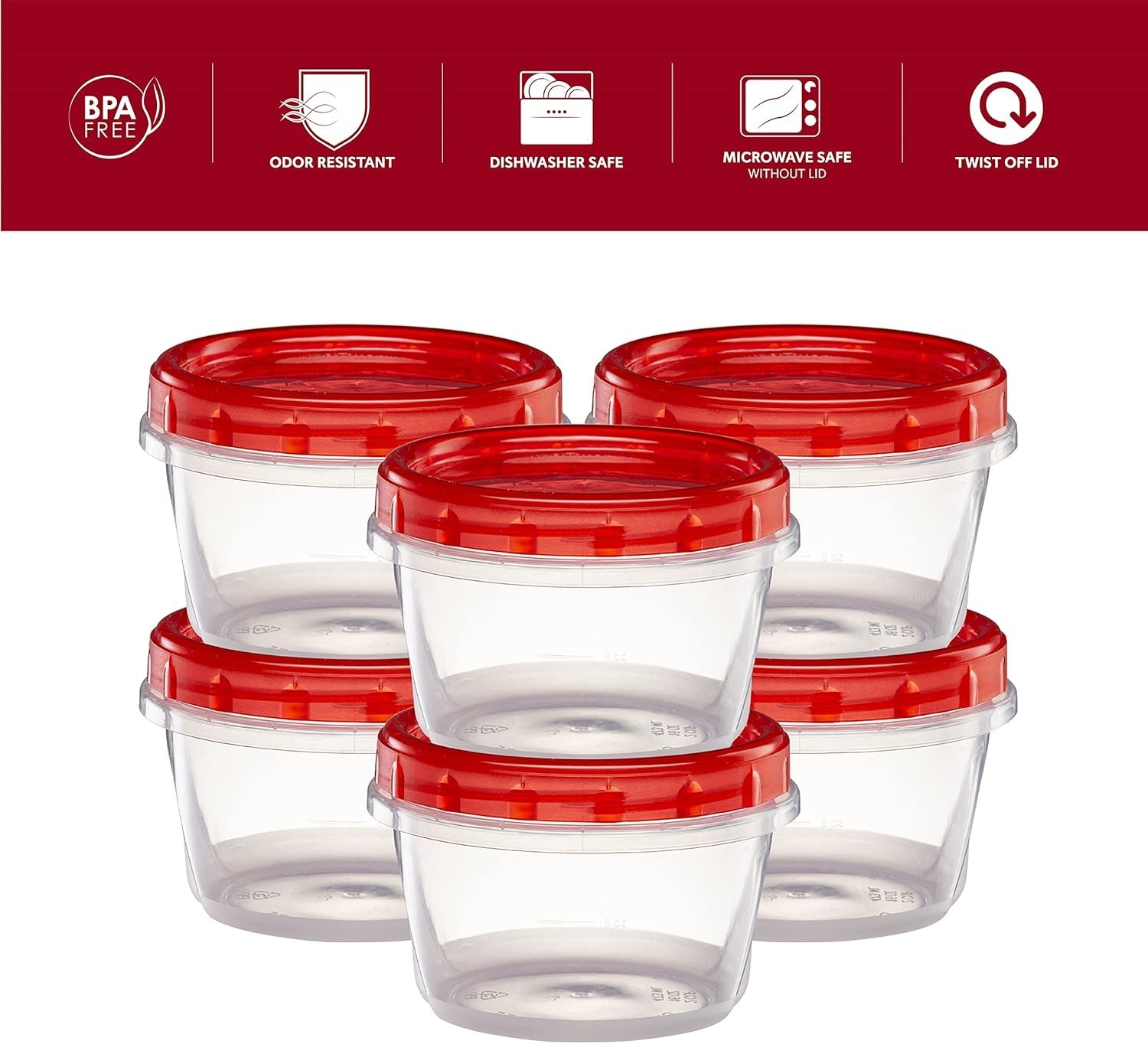 (16 Ounce 10 Pack) Twist Cap Containers Clear Bottom with Red Top Screw on Lids