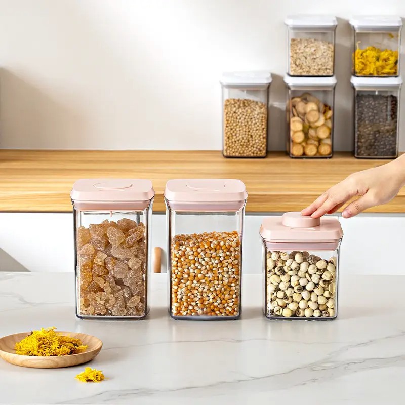 Plastic Airtight Food storage Jar With Screw Lid Kitchen Pantry Containers