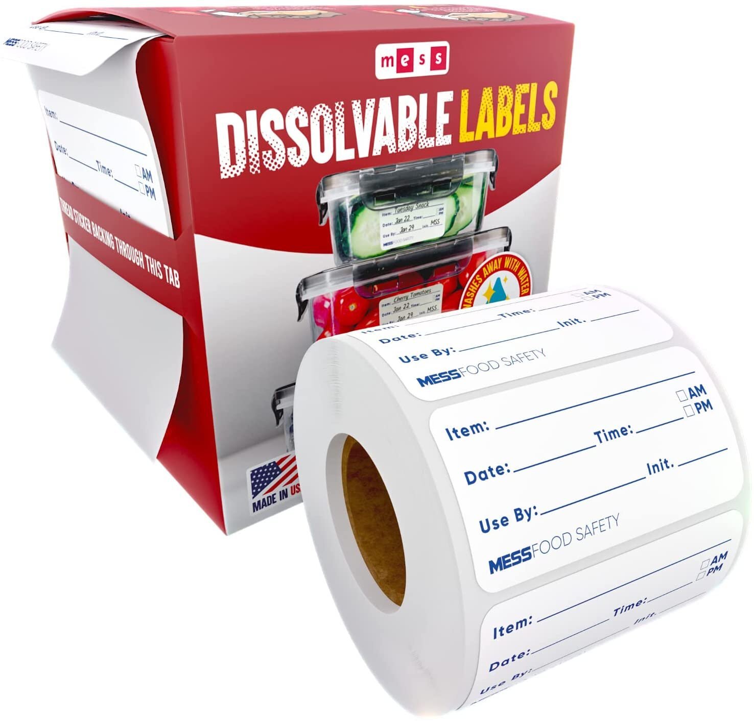 MESS Dissolvable Food Labels for Containers – Dissolves Quickly in Water