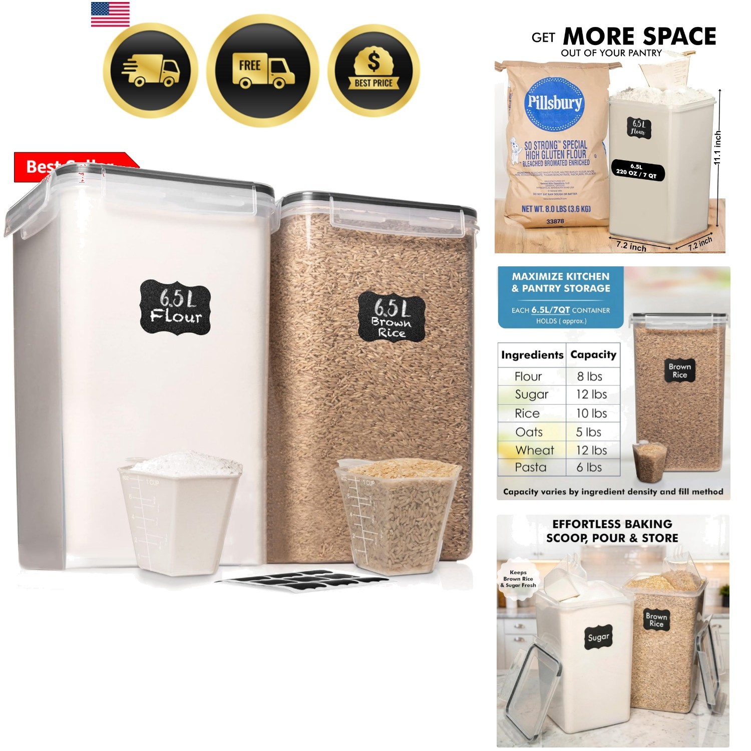 Large Food Storage Containers Airtight Bpa Free Clear Plastic Pantry Organiza…