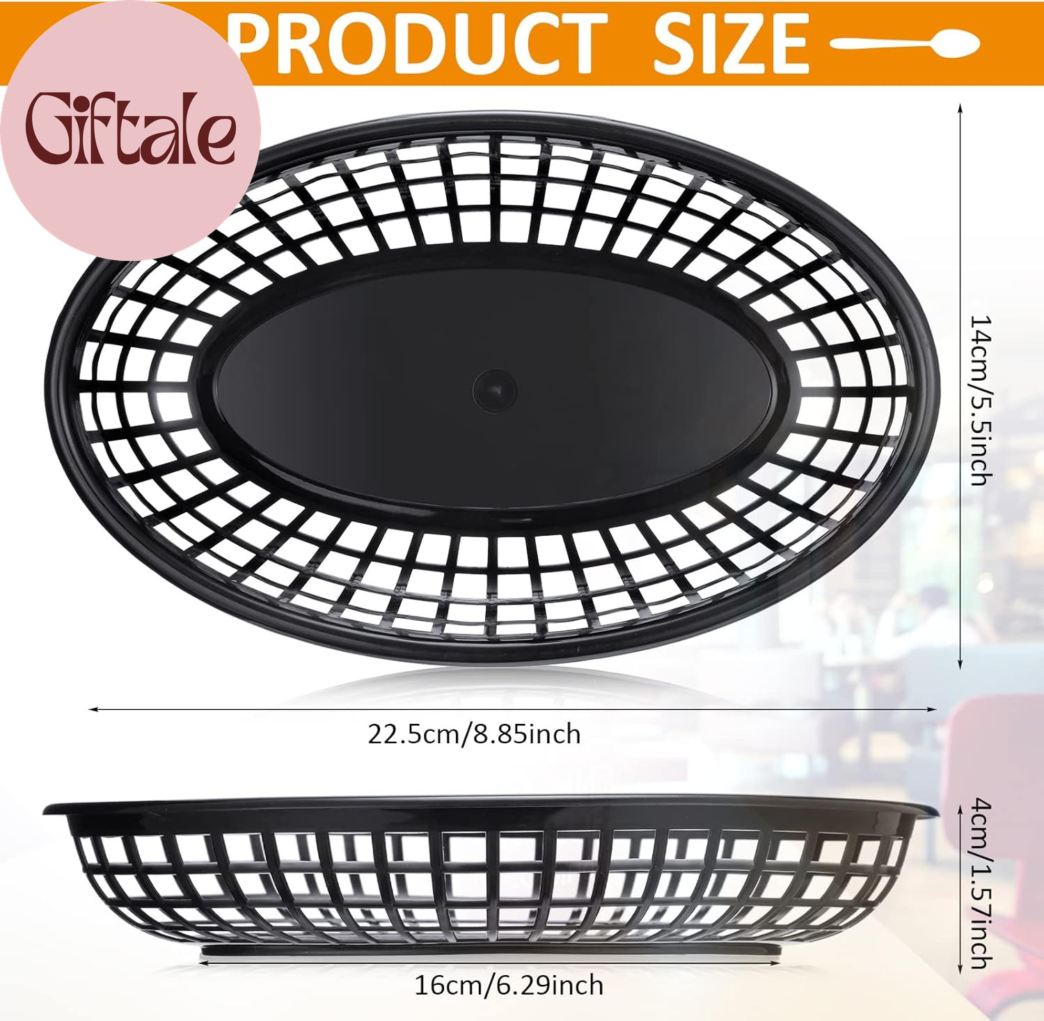 100 Pcs Fast Food Baskets 8.9 X 5.5 Inch Plastic Baskets for Food Black Chip Tra