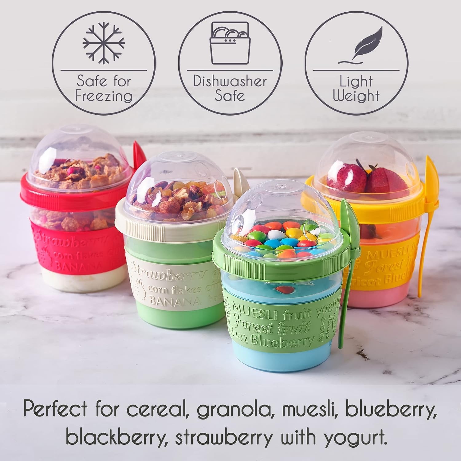 4 Pack 17 oz On The Go Yogurt Parfait Cups with Lids, Mini Breakfast On the G…