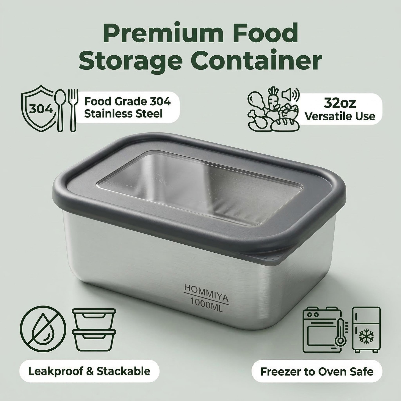 Stainless Steel Food Storage Containers with Leak-Proof Silicone Lid, Set of …
