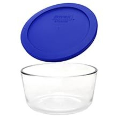 7201 4 Cup Glass Bowls & 7201-PC Cadet Blue Food Storage Replacement 4-Pack Made
