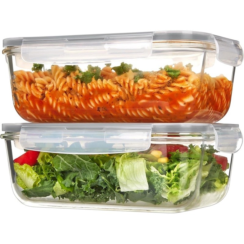 Glass Food Storage Containers W/ Airtight Lids Oven Microwave Safe Stackable New
