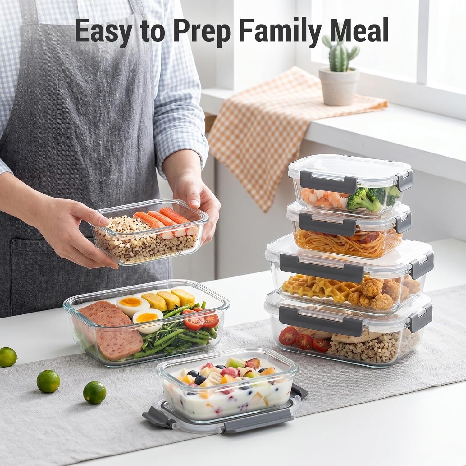 Stylish Gray Glass Meal Prep Containers – Airtight & Lockable for Freshness