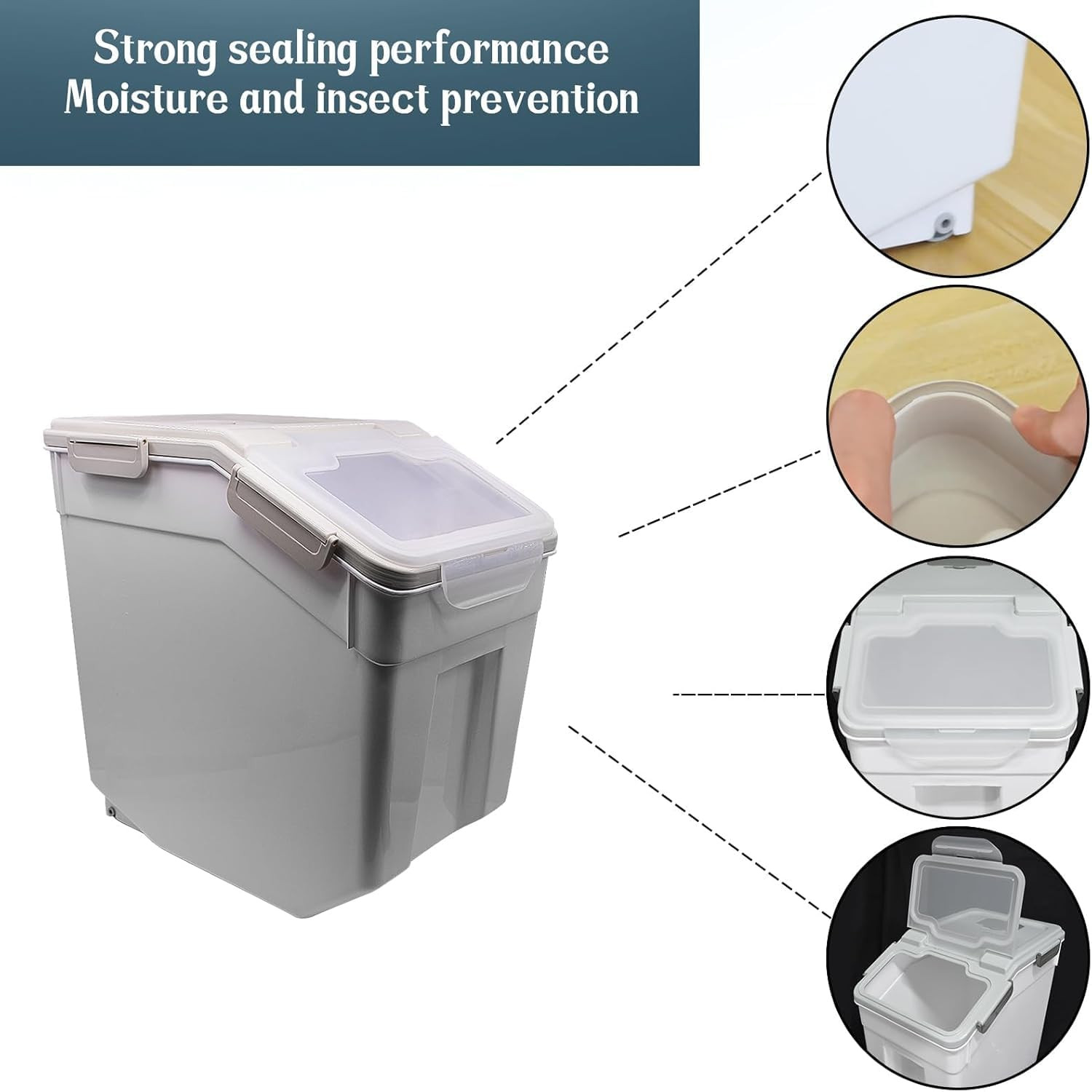 Airtight Rice & Flour Storage Containers with Lid, 100Lbs Capacity, 2Pcs