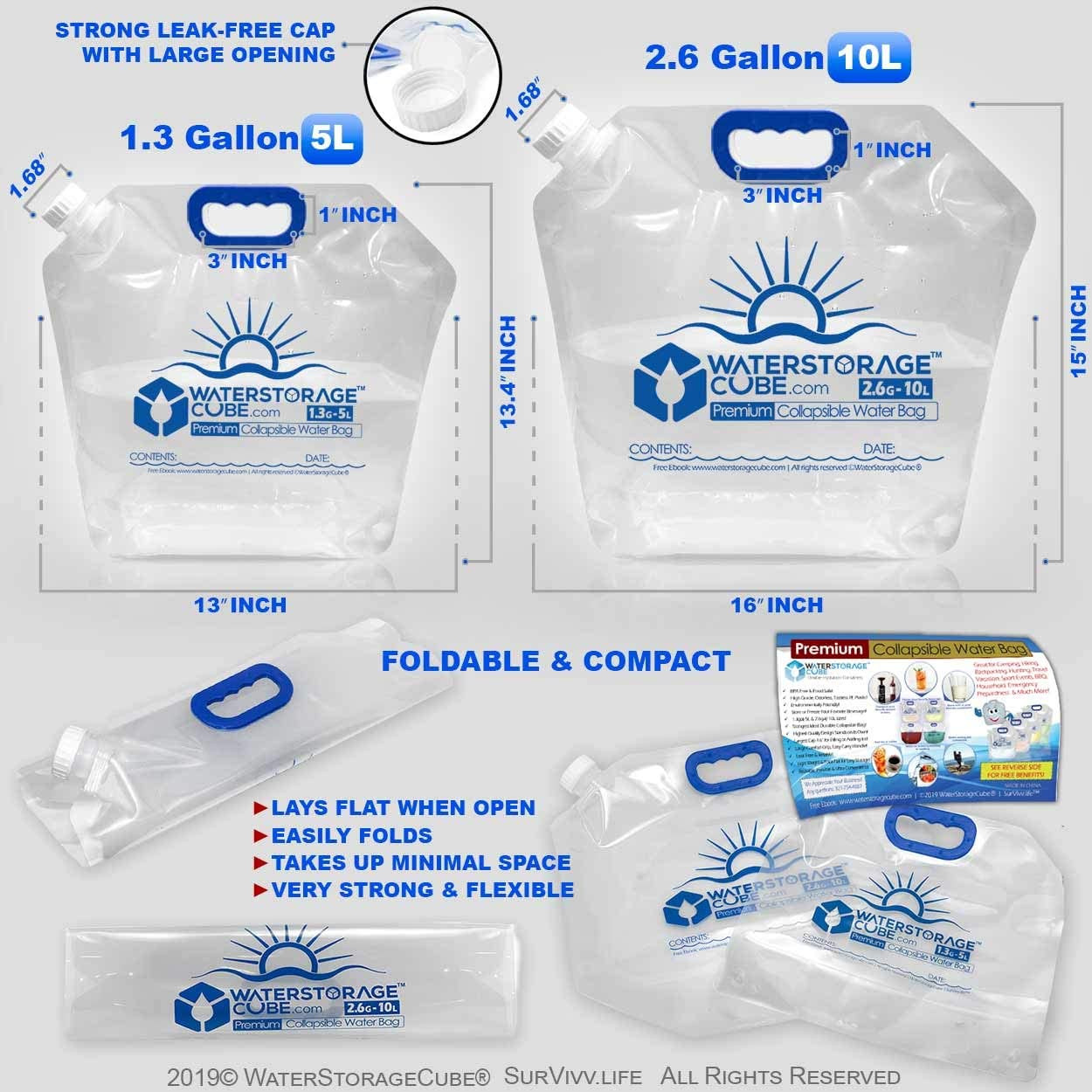 Premium Collapsible Water Container Bag, BPA Free Food Grade Clear Plastic Stora