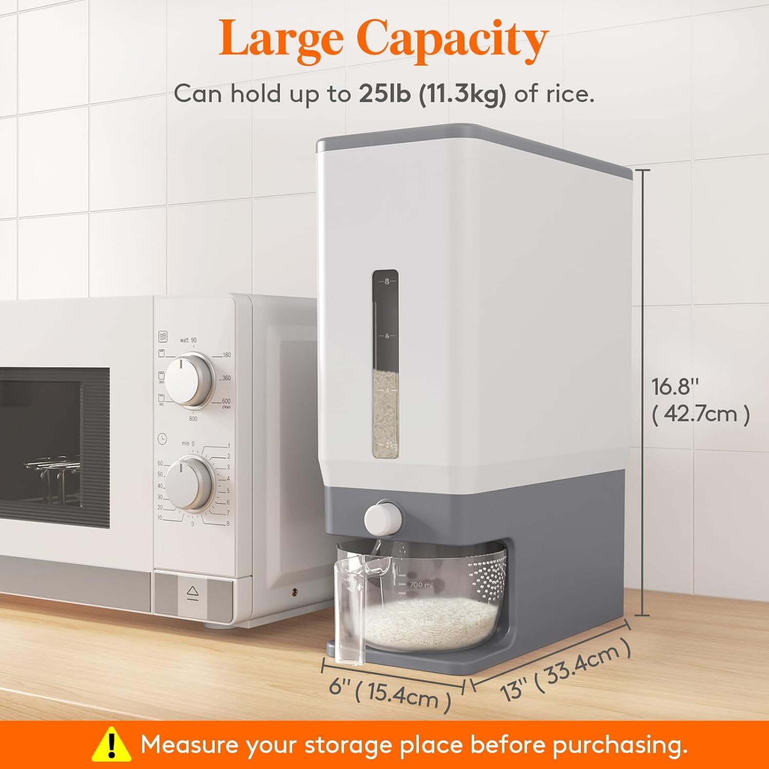Lifewit Rice Dispenser 25 Lbs(11.3kg), Rice Storage Container, BPA-Free, Grey