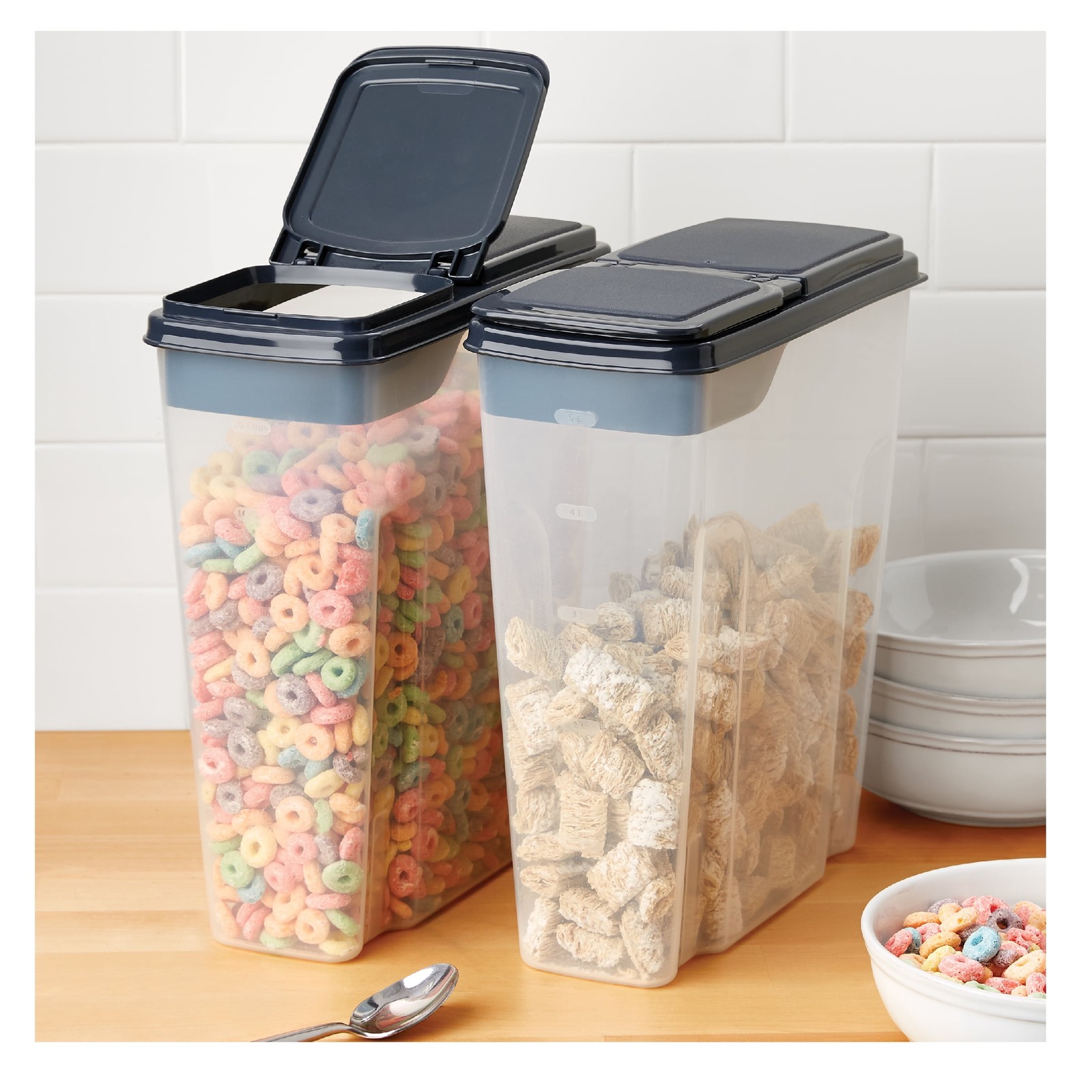 Mainstays 2-Pack Cereal Keeper, Plastic, 24 Cup – Dark Gray Lid