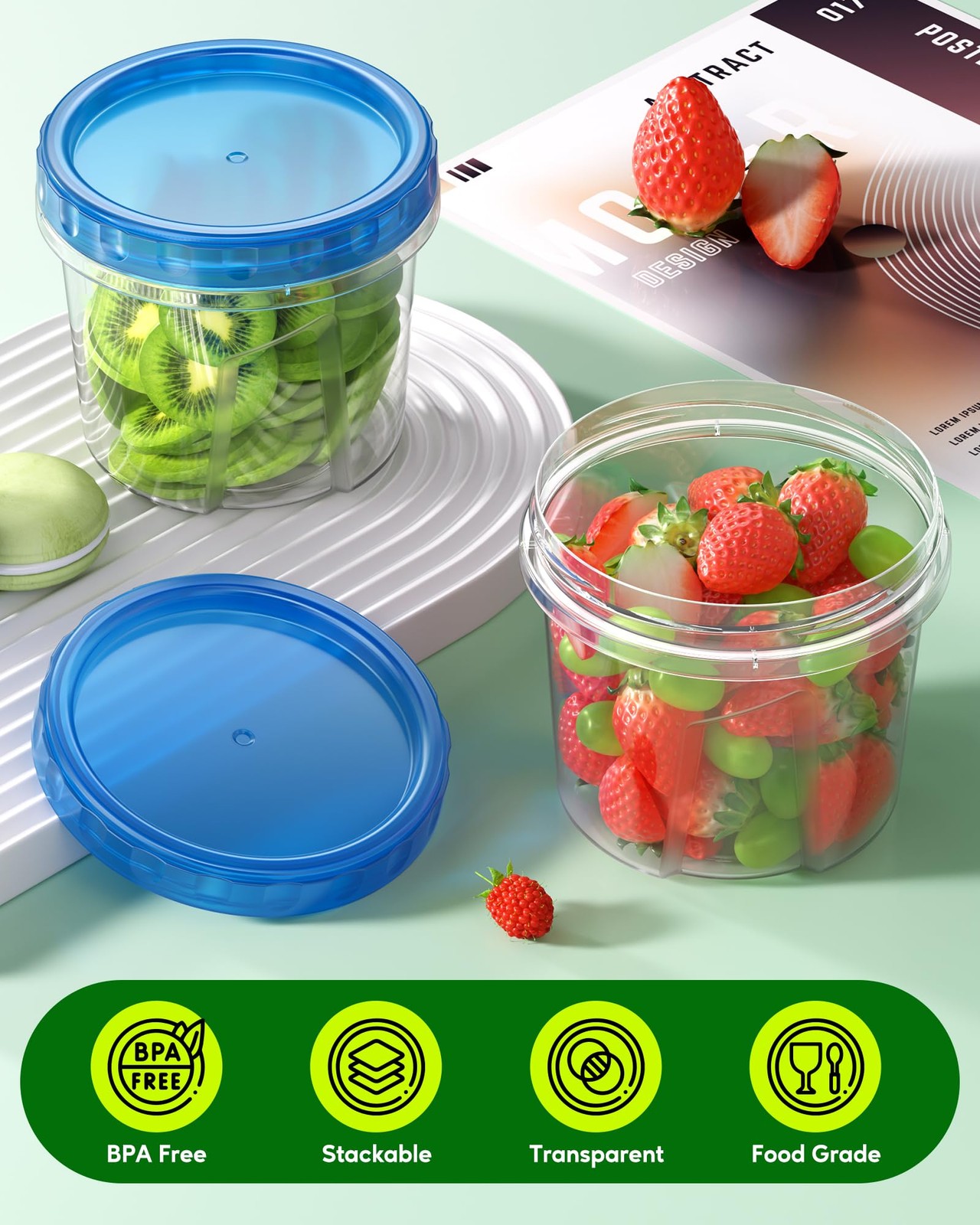 8 Pack-24 OZ Freezer Storage Containers, Plastic Soup Container with Lids, BP…