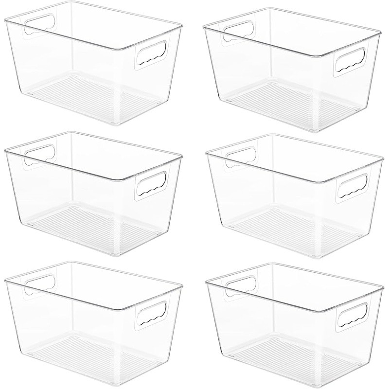 Clear Storage Bins Stackable Organizer Versatile Kitchen Bathroom Pantry Use