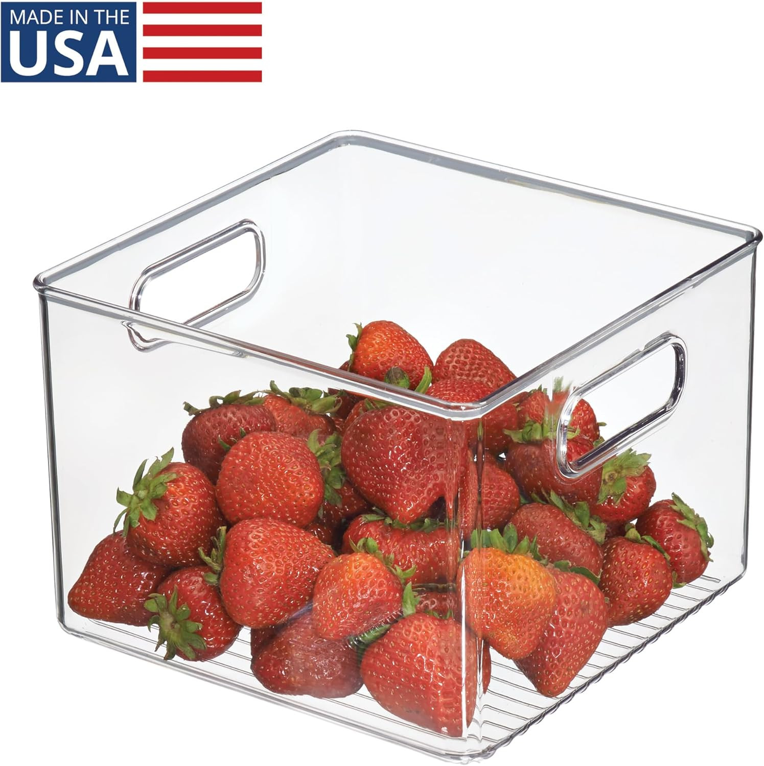 Pantry Storage Bin with Handles for Kitchen Cabinets or Fridge – Clear – Made…