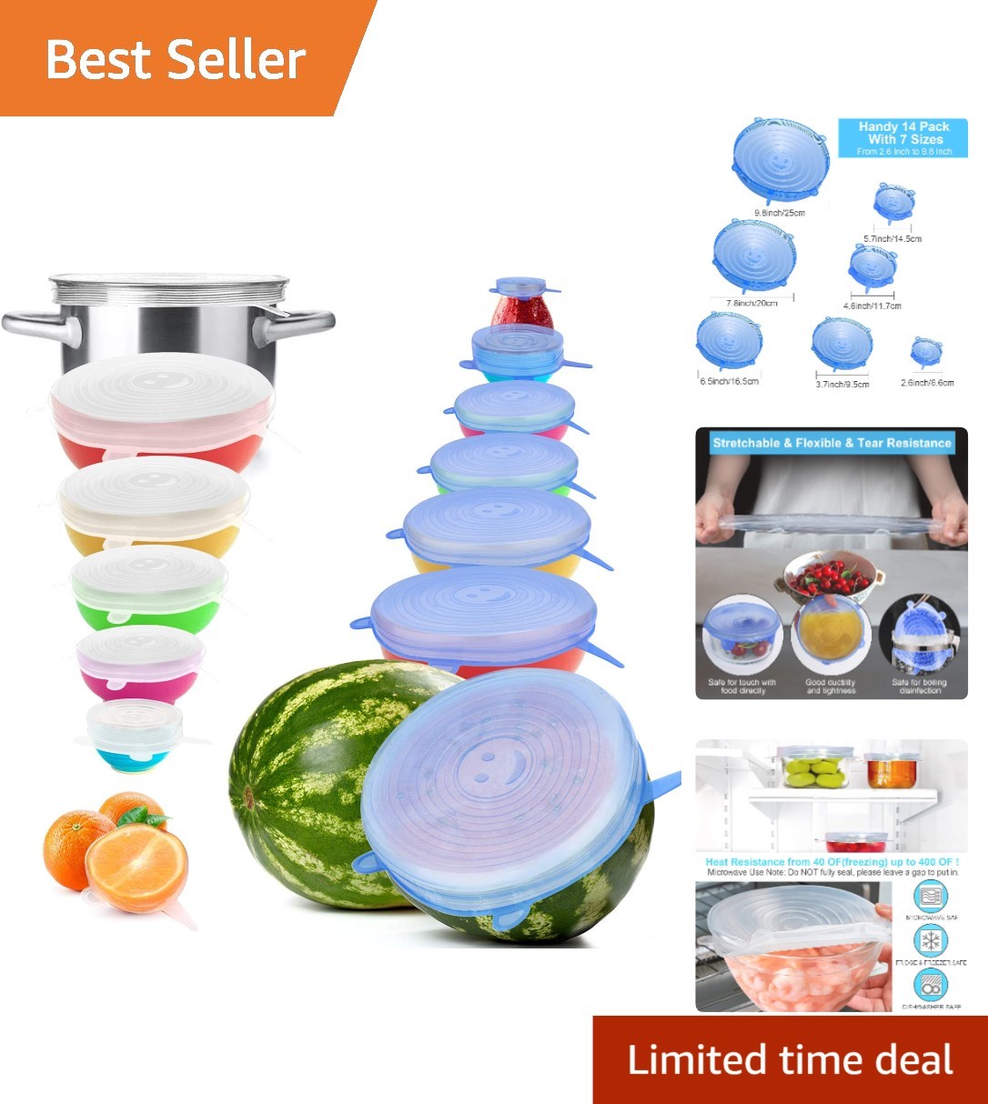 Eco-Friendly 14 PCS Silicone Stretch & Seal Lids – Keep Food Fresh & Secure