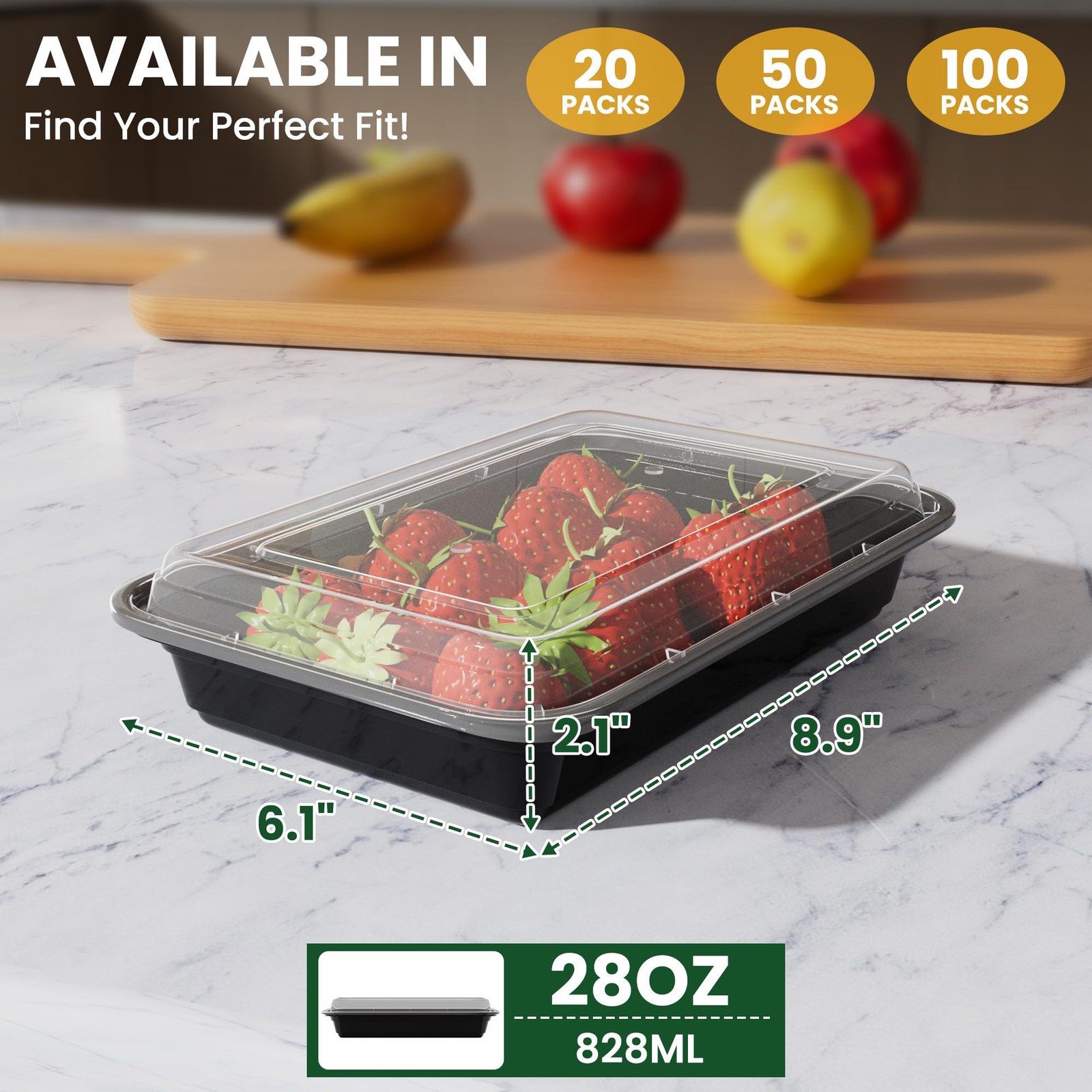 Geisoun 20 Pack 28oz Meal Prep Containers Reusable with Easy Open 28oz, Black