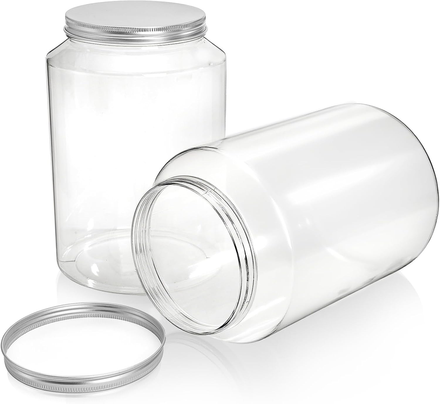 2 Pack 1 Gallon Extra Large Clear Plastic Jars 118 OZ Food Storage Container Lid