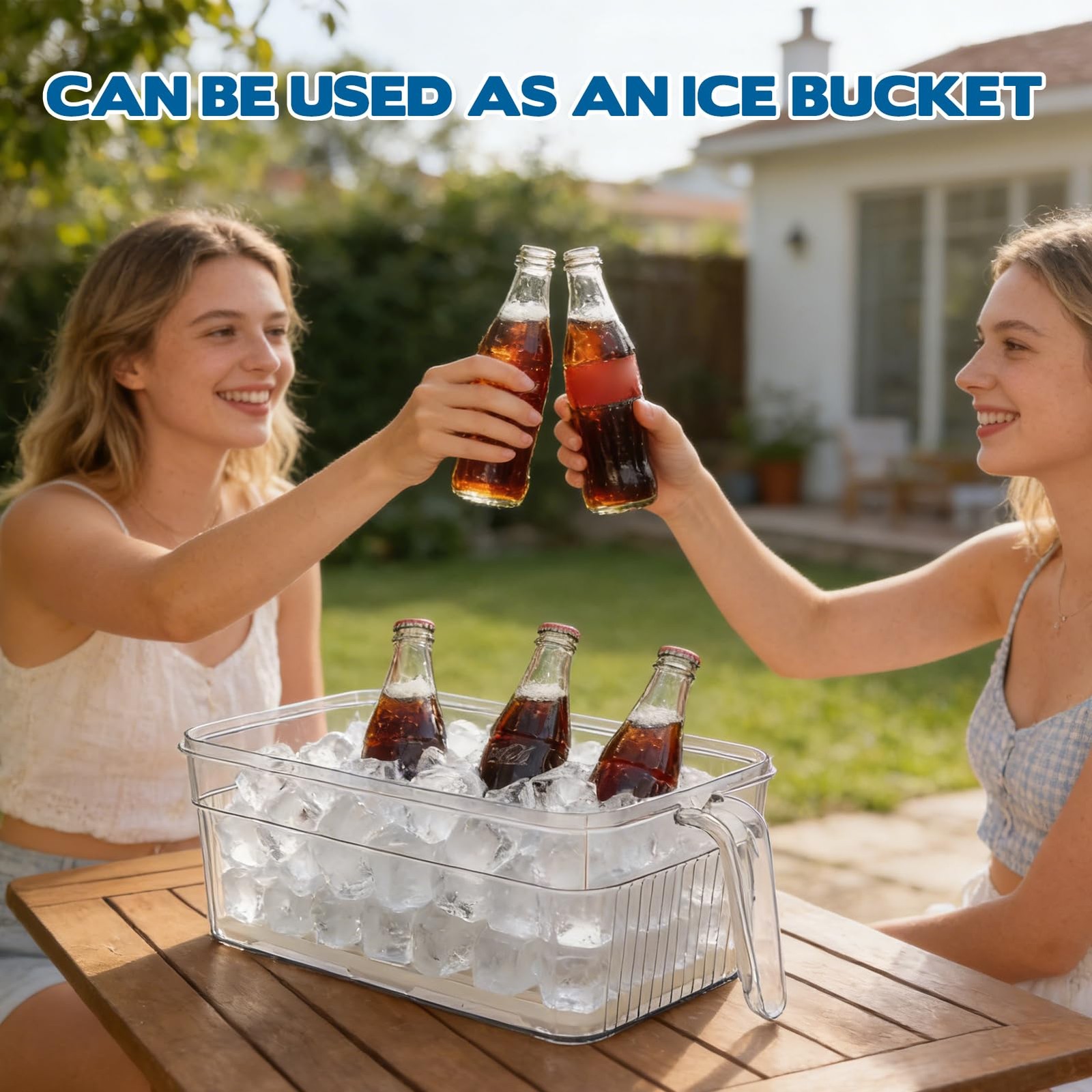 2 Set Ice Bin for Freezer with Lid and 2 Scoop Set Plastic Freezer Ice Bin wi…