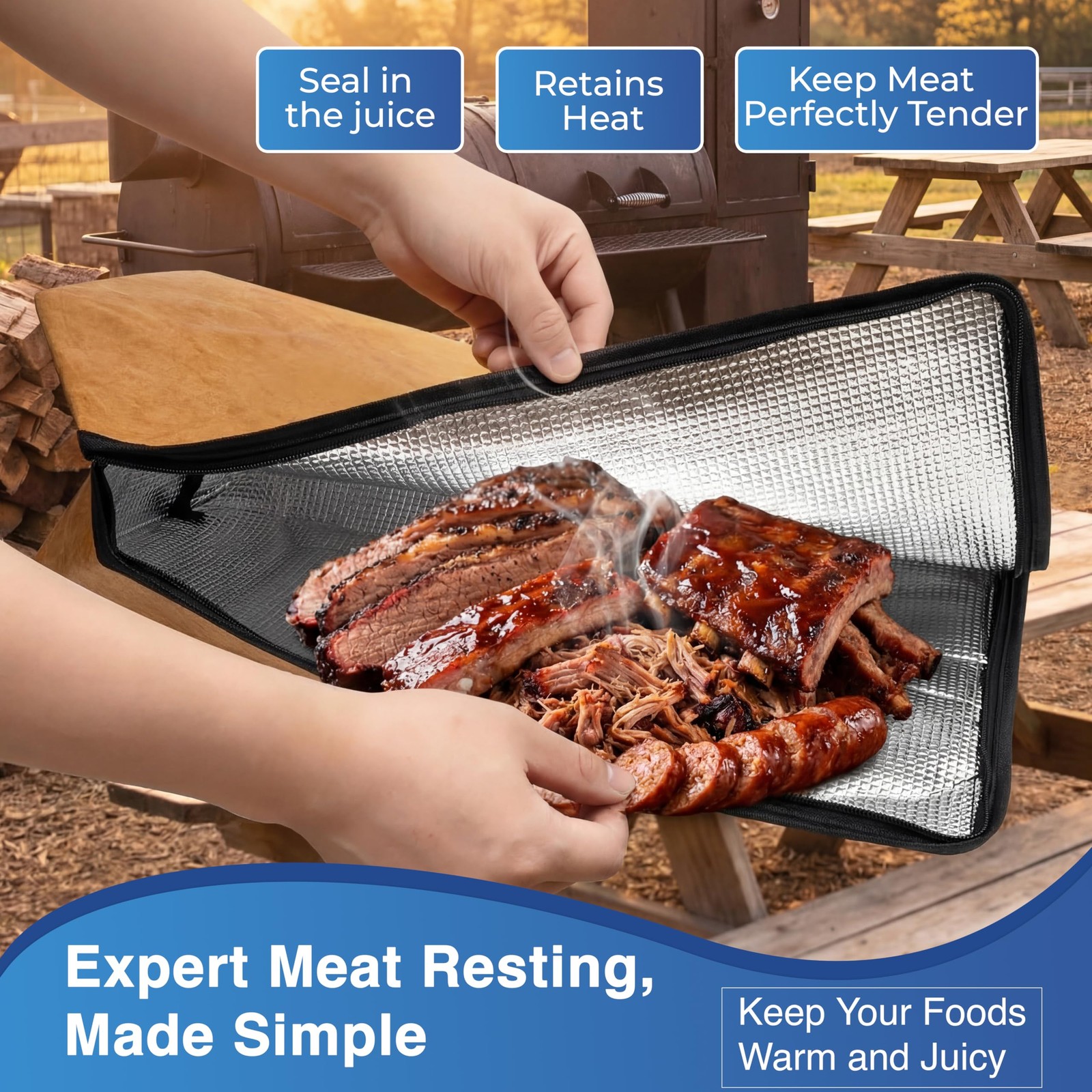 3pcs Barbecue Prep Tub, BBQ Blanket, Meat Shredder Claws | Collapsible 3 in 1…