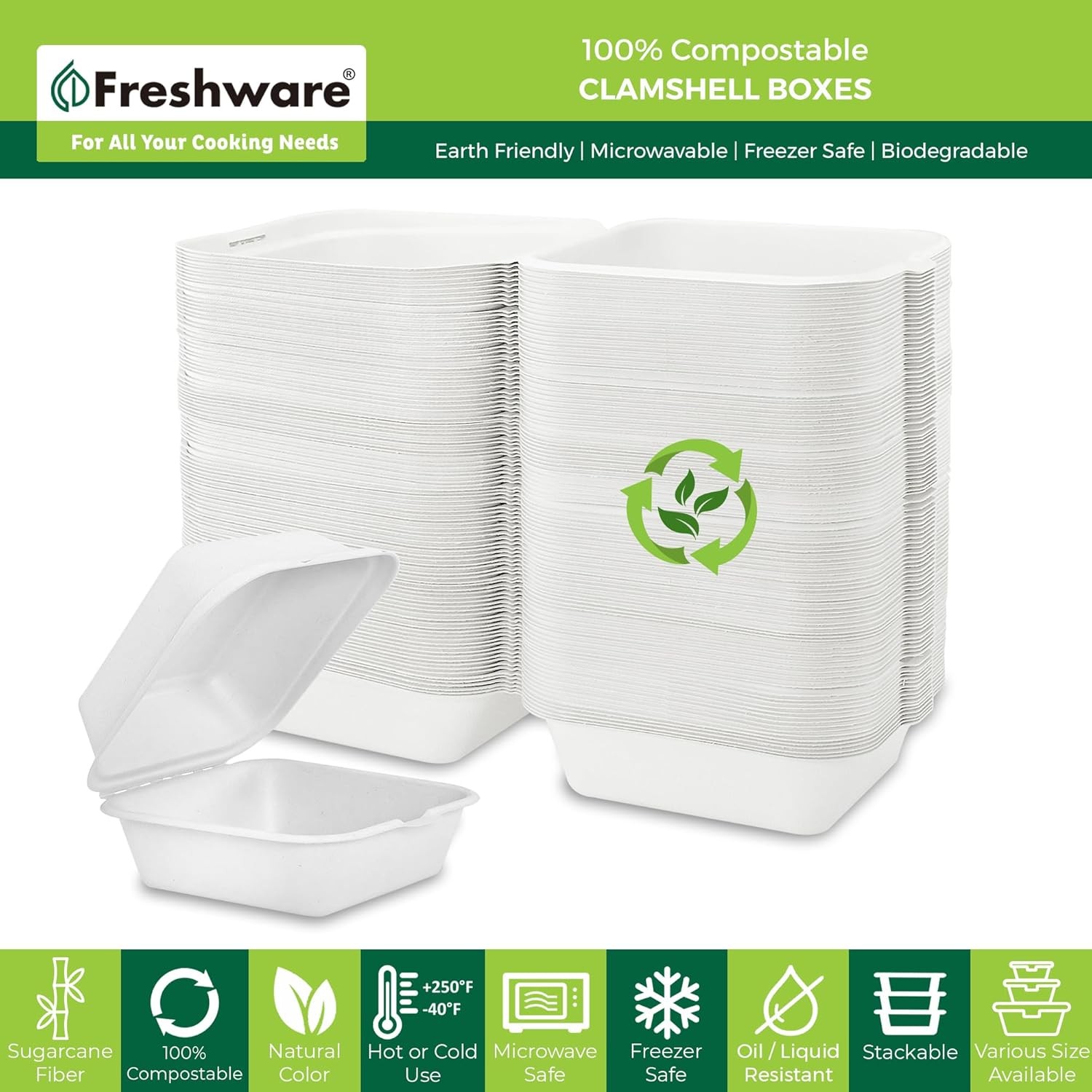 Compostable Clamshell Food Containers 6×6 50 Pack Biodegradable Sugarcane To Go