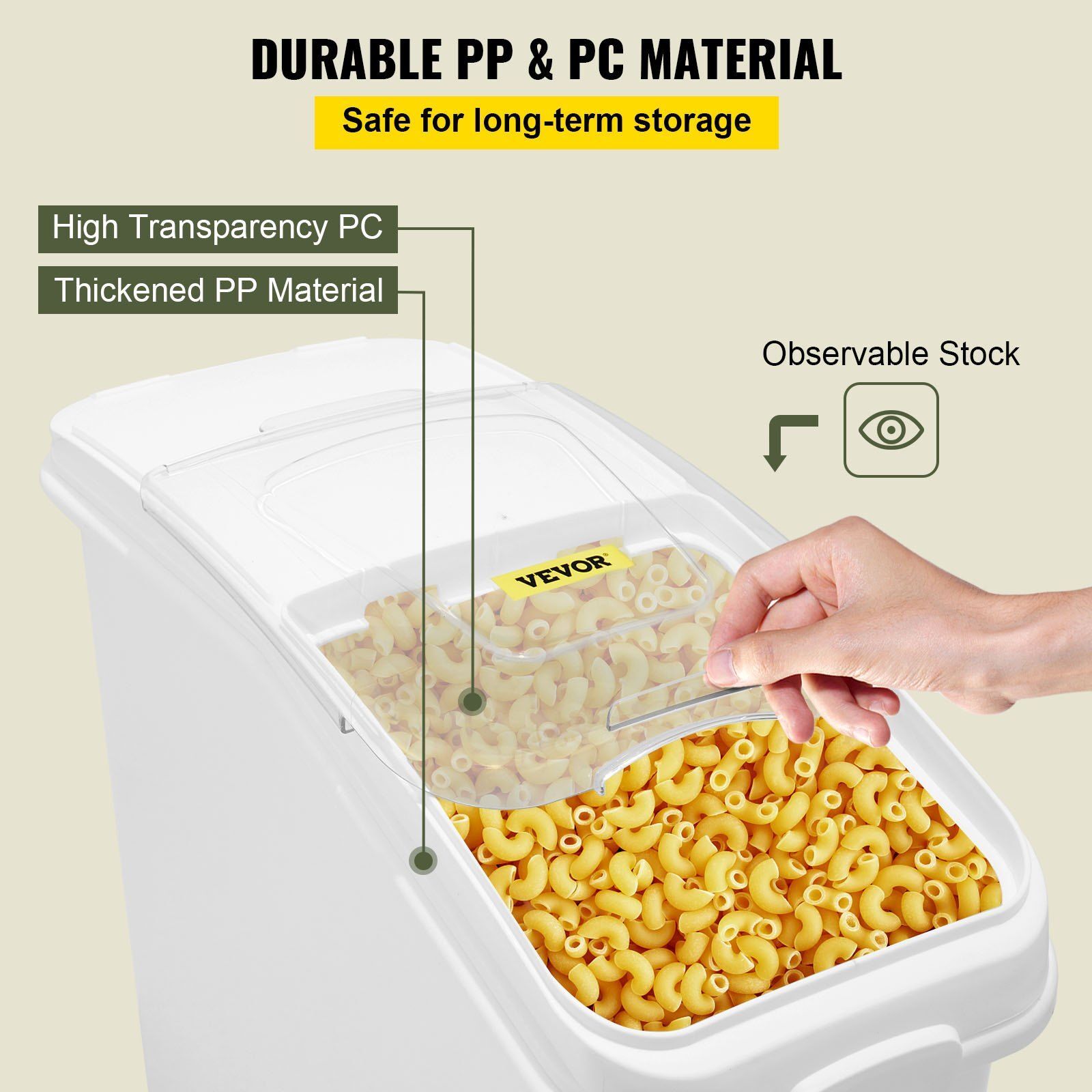 21Gal Ingredient Bin with Scoop& Sliding Lid Commercial Food Storage for Kitchen