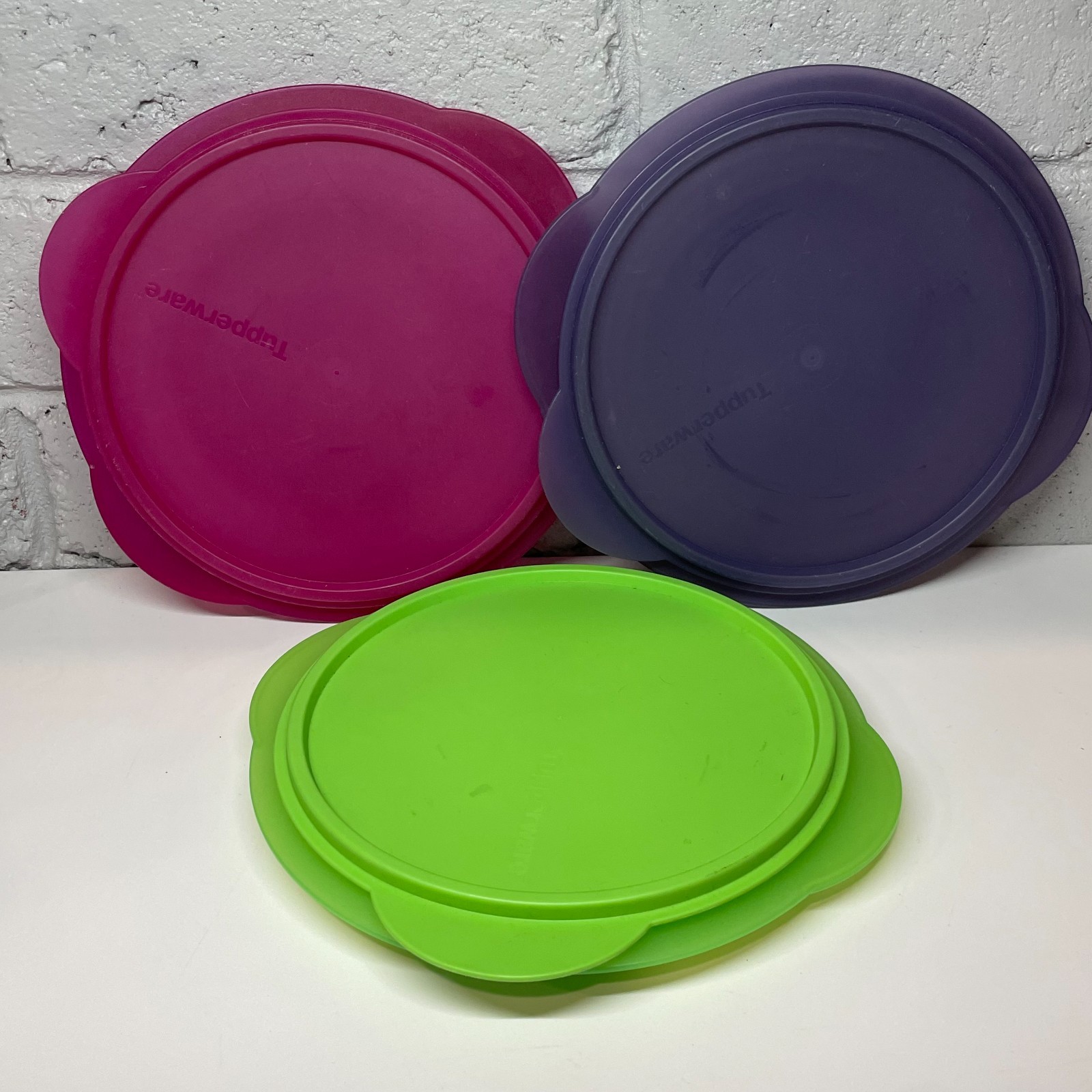 Tupperware Flat Out Collapsible Bowls Set of 3 Pink Purple Green Space Saver