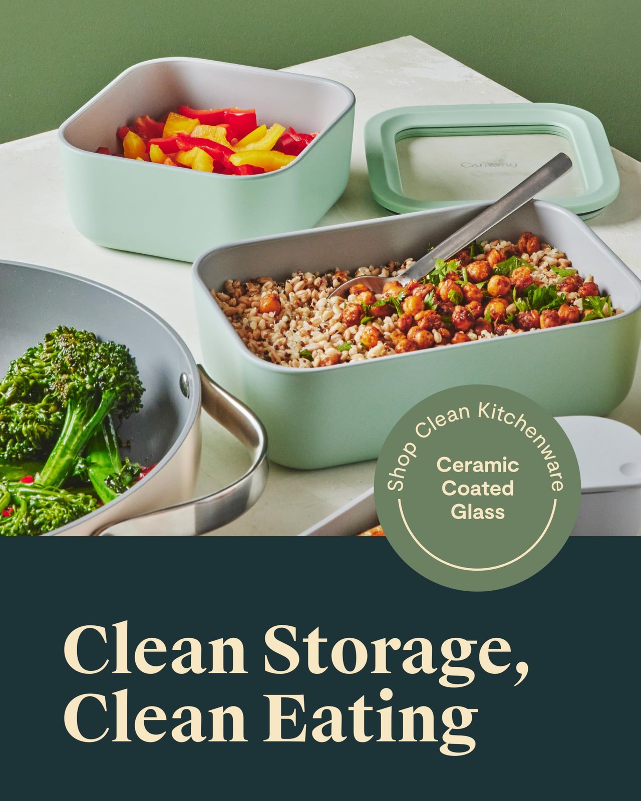 Glass Food Storage – 6.6 Cup Glass Container – Ceramic Coated Food Container …