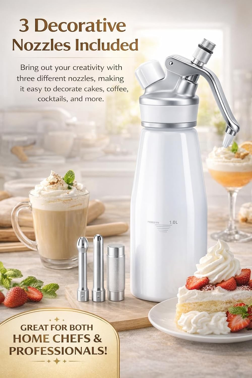 Whipped Cream Dispenser–Double Wall Insulated Aluminum Water Bottle with Stai…