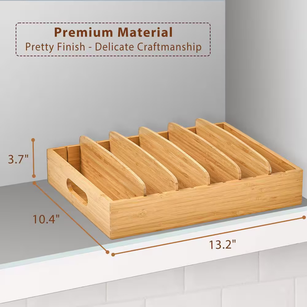 Bamboo 1-Shelf Natural Adjustable Compartment Food Container Lids Organizer Draw