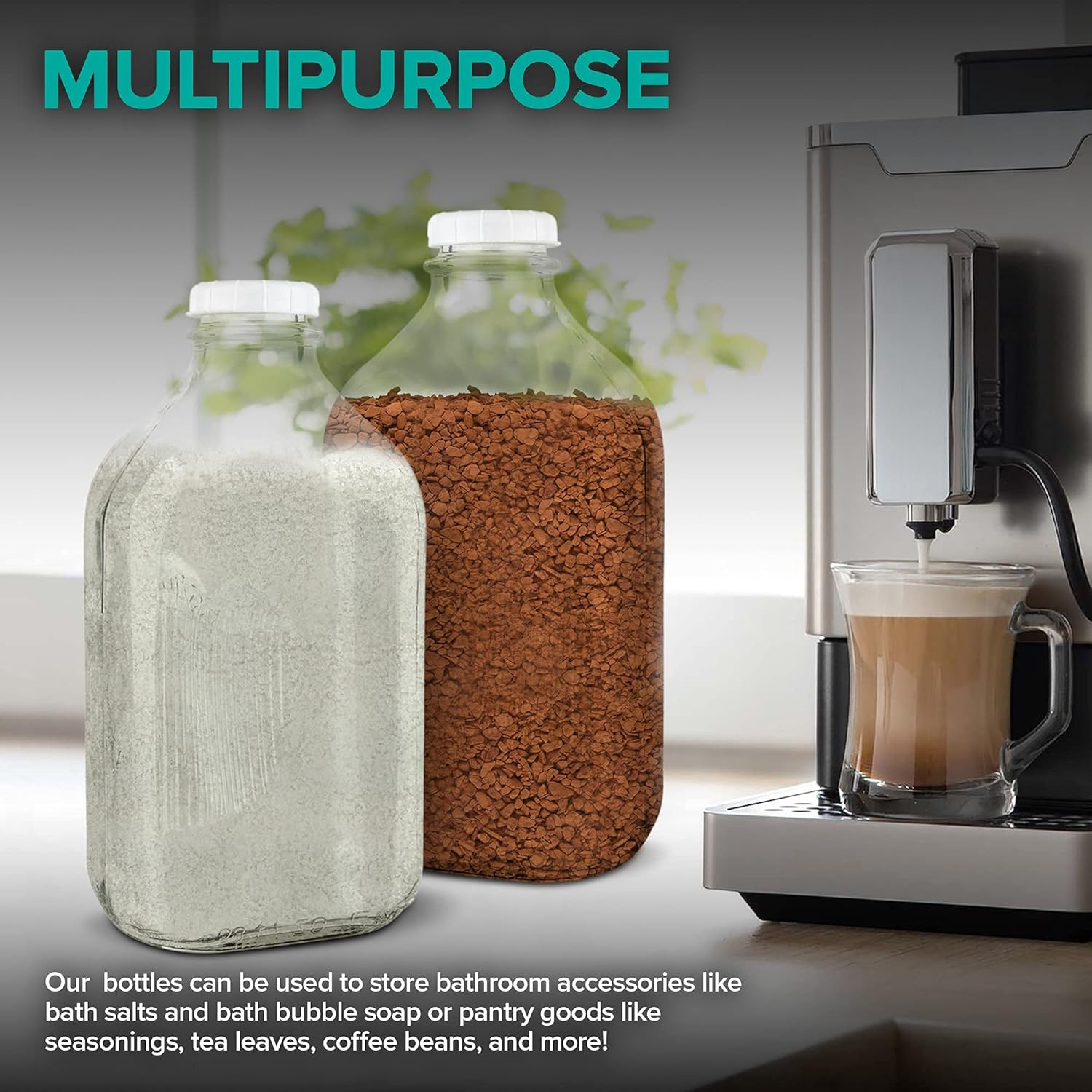 64-Oz Glass Milk Jugs with Caps (2 Pack) – 64 Ounce Food Grade Glass Bottles – D