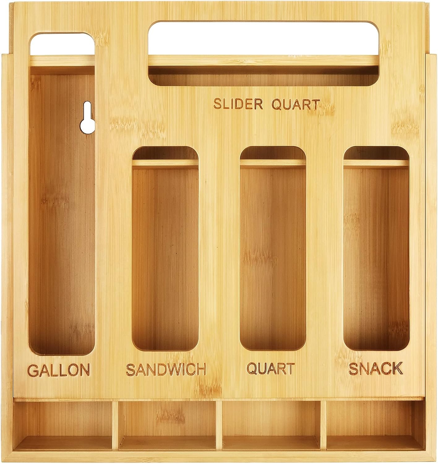 Plastic Bag Organizer for Drawer, Bamboo Food Storage natural bamboo color
