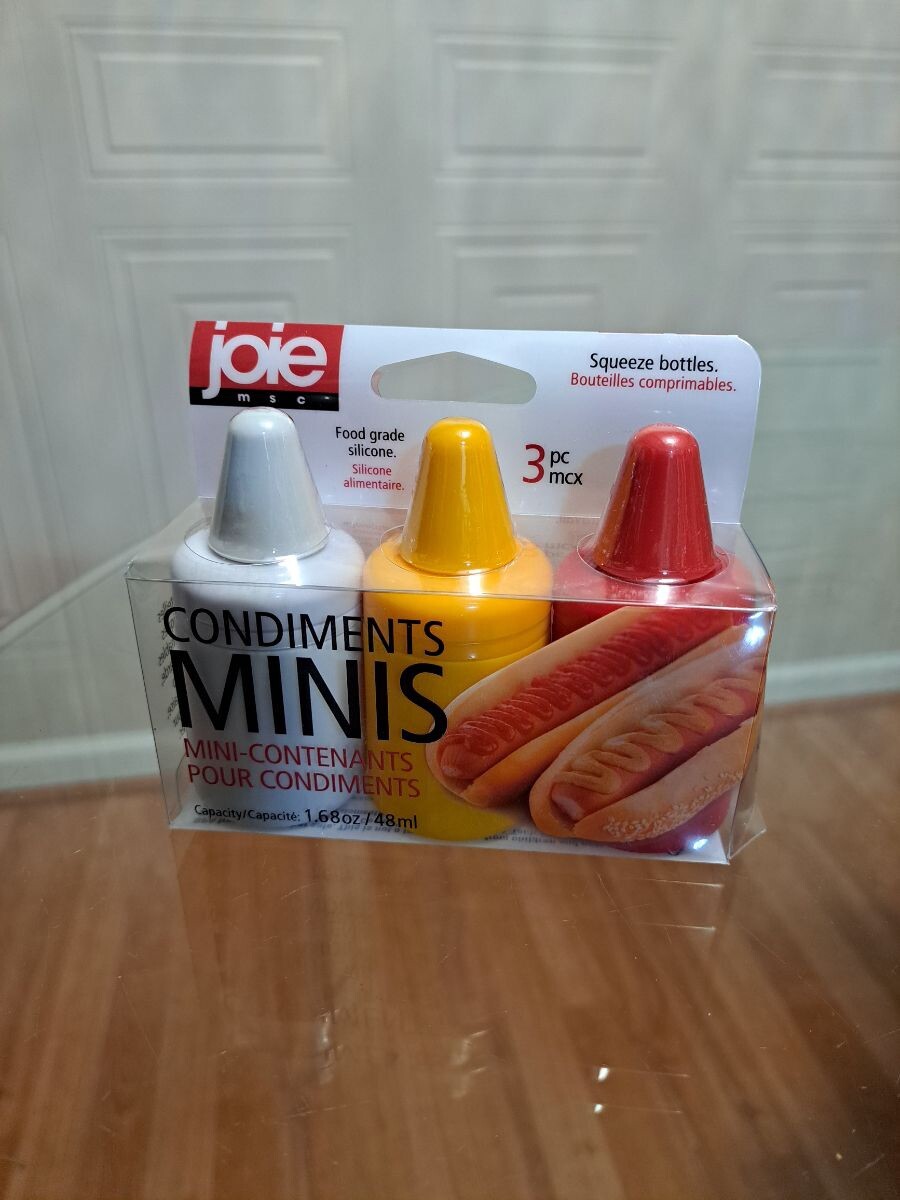 Joie MSC ~ Set of Three ~ Condiments Mini Squeeze Bottles with Nozzle Caps