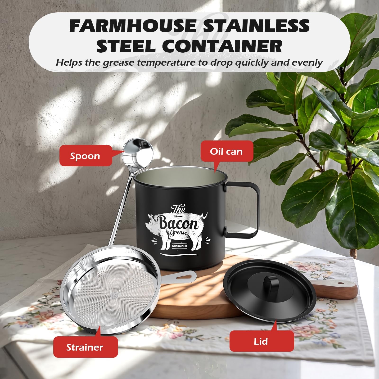 Mini Bacon Grease Saver With Strainer – 20 OZ Stainless Steel Oil Container, …