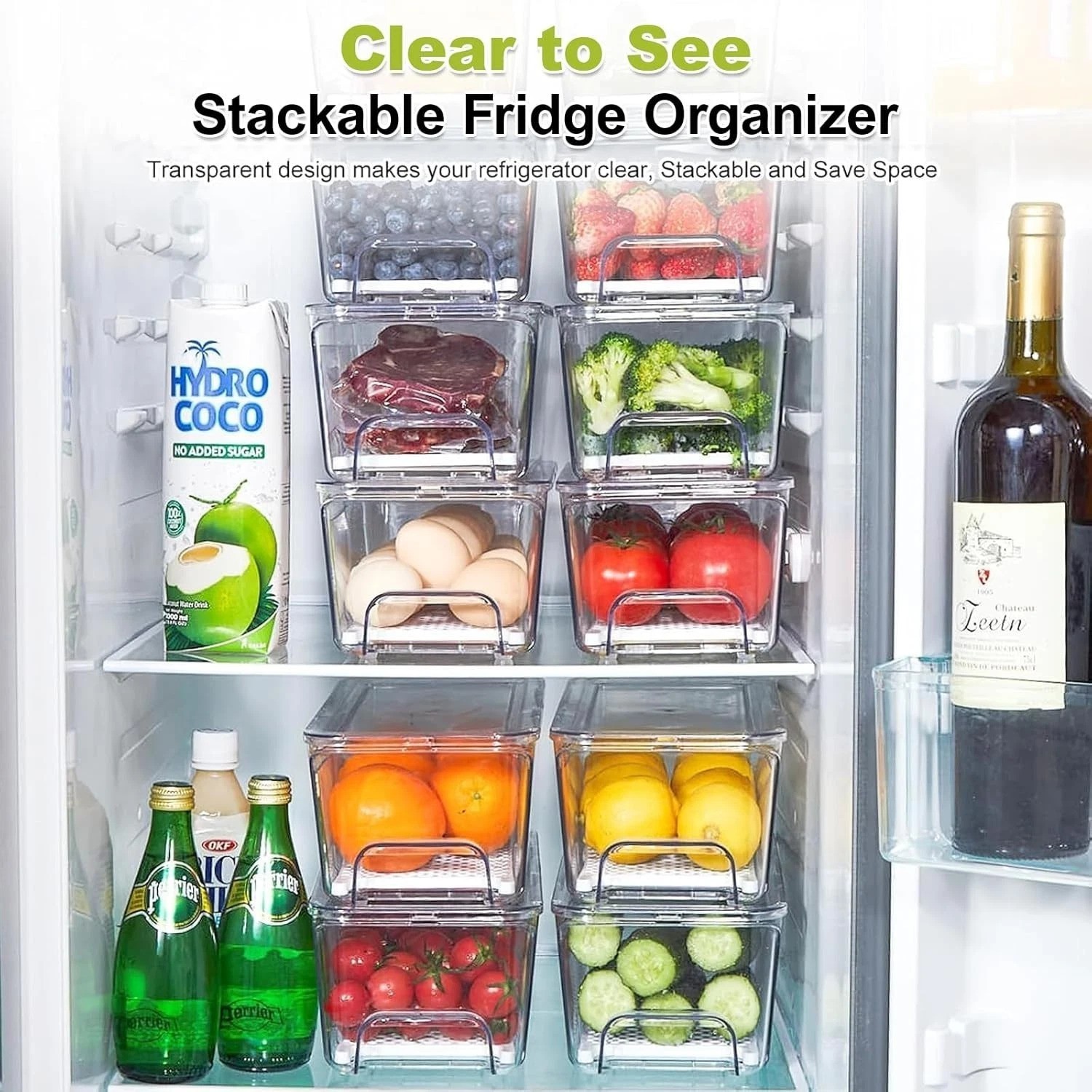 4-Pack Refrigerator Drawer Organizer Bins, Clear Stackable Pull Out Fridge Or…