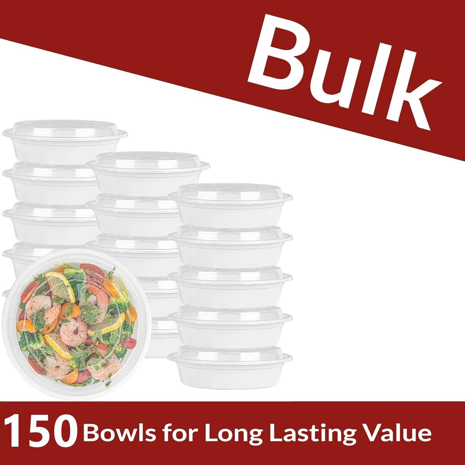 (150 Count) Round Meal Prep Containers to go Take-Out Food Containers with Lids