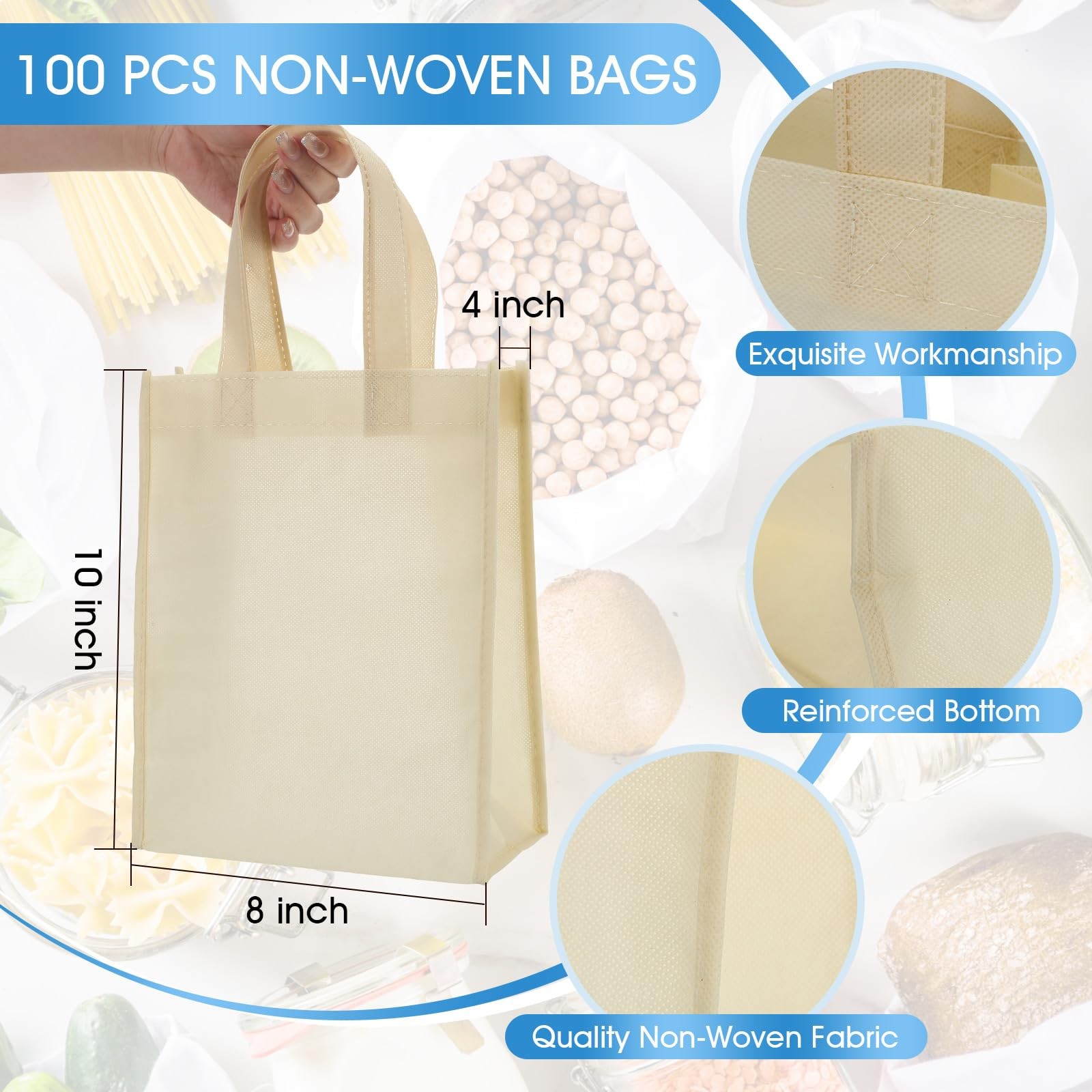 Jexine 100 Pcs Non Woven Bags Reusable Gift Bag Handles Shopping Tote Grocery
