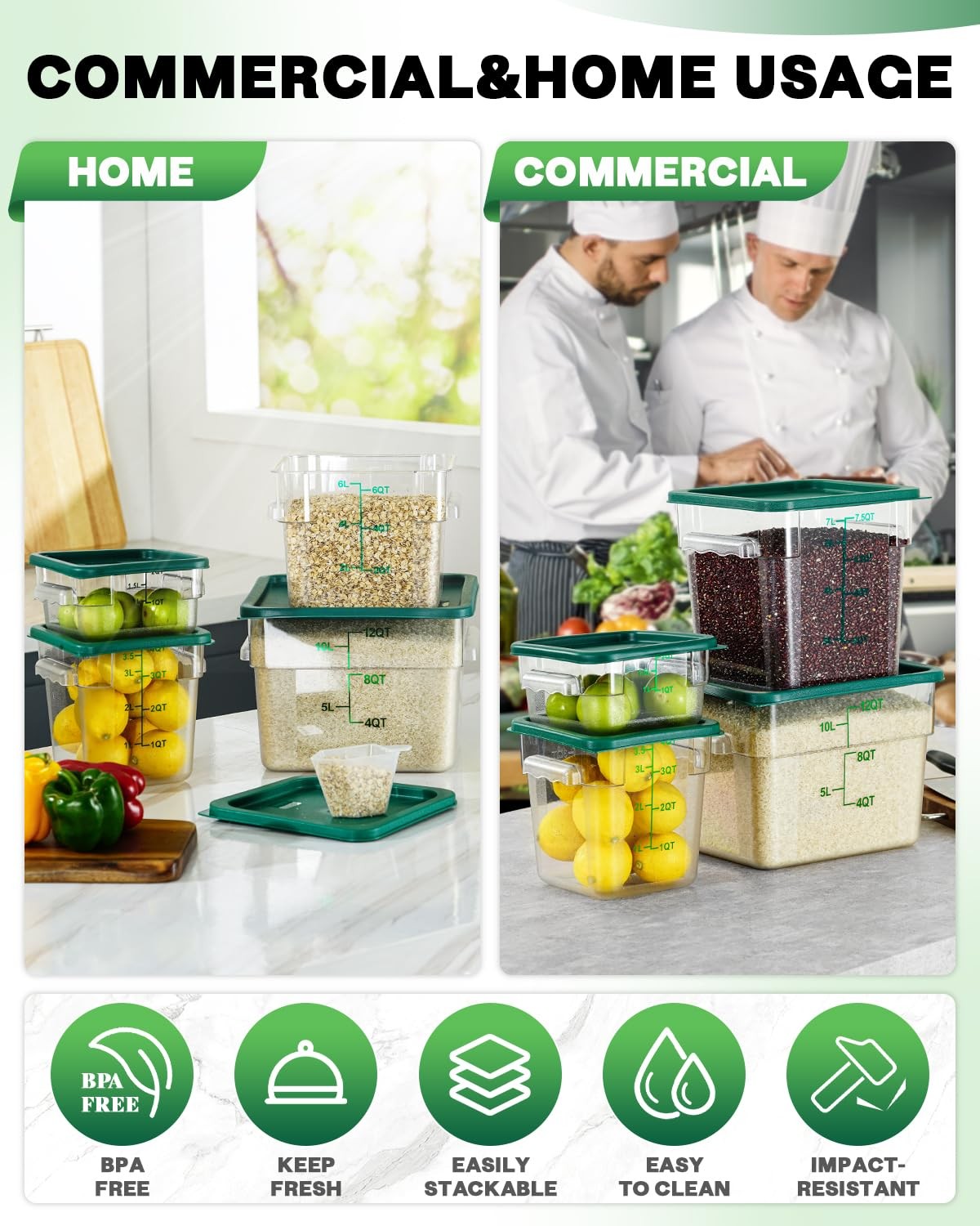 12QT NSF Food Storage Containers: 6PCS [Food Grade][Hot&Cold Resistant] Comme…
