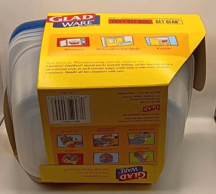 Vtg.1999 NOS GladWare Deep Dish Plastic Food Storage Containers 8 cup 3pc. Set