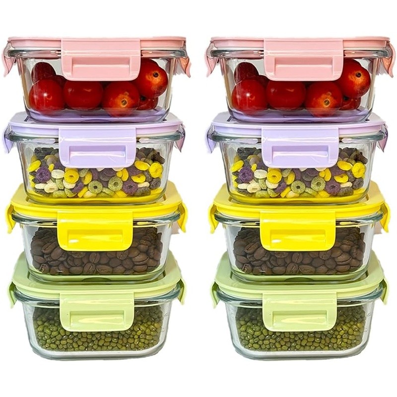 Airtight Glass Storage Containers Set 4 Oven Microwave Freezer Safe BPA Free New