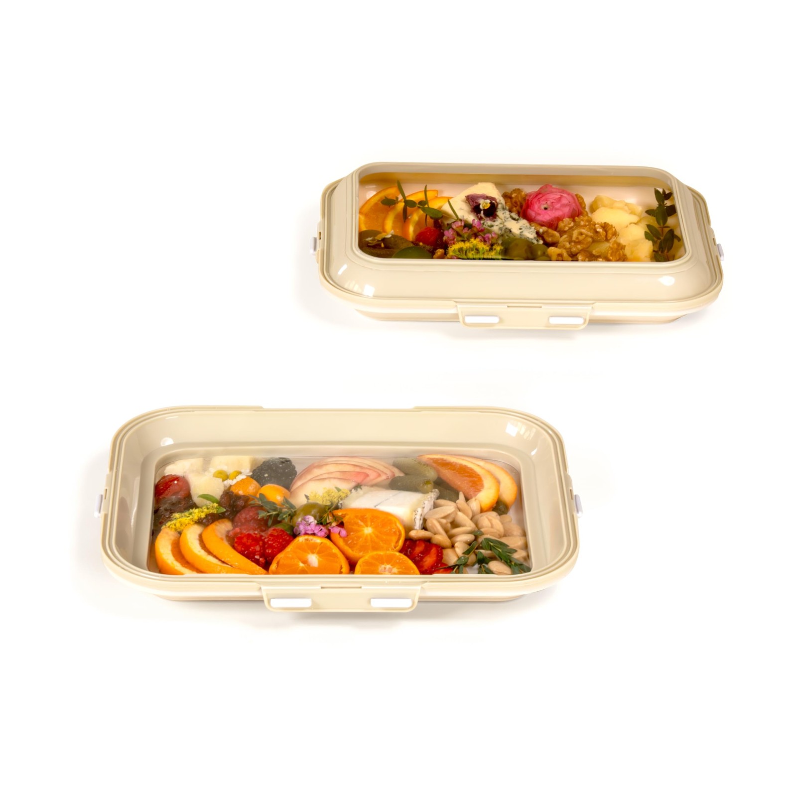 Crudités | Portable Snack Tray | Rectangle 2-Pack | Cream White | Reversible