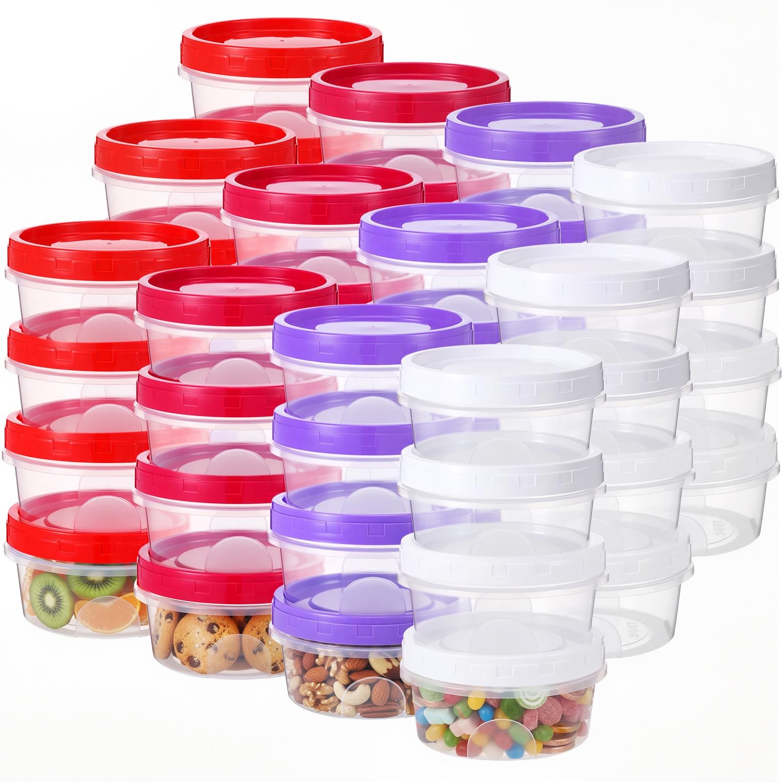 48 Pcs 8 oz Plastic Freezer Containers with Lids Small Stackable Food Storage…