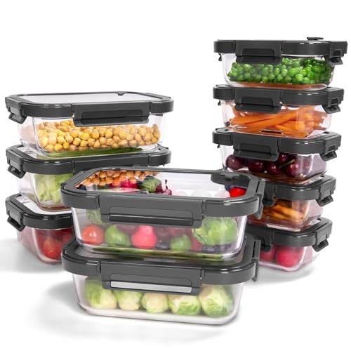 10-Pack Glass Food Storage Containers 4.4Cup*5 & 1.6 Cup*5 Tempered Lids Gray